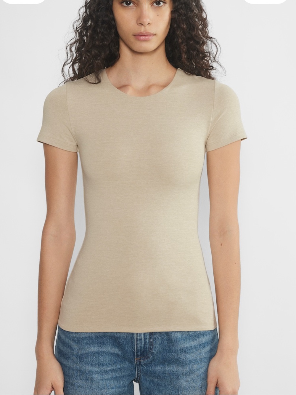 Aritzia Contour Crew Hip T-shirt Heather Oat Beige Size XS New